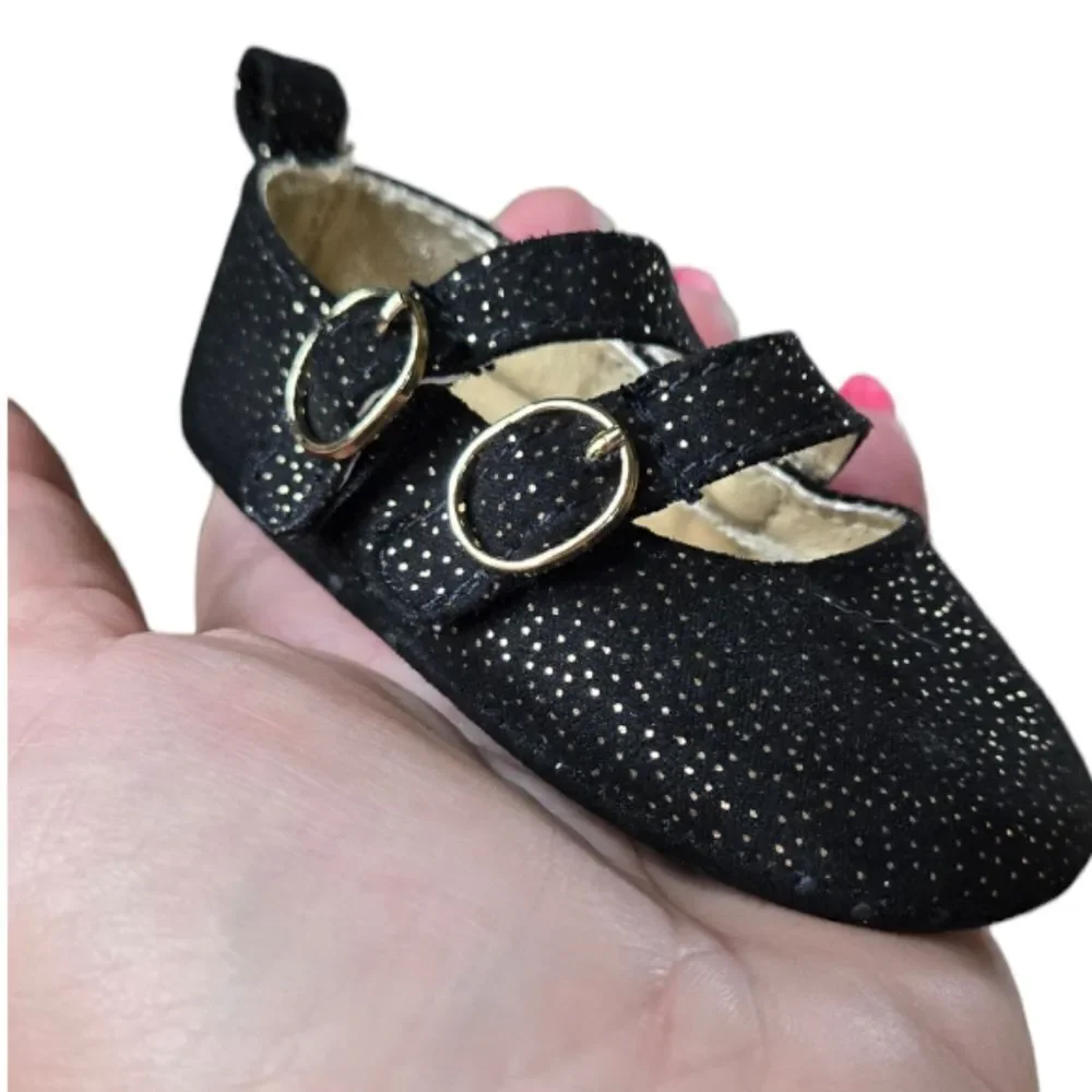 Carter's Glitter Mary Jane Crib Shoes Baby Girl 0-3M Newborn Black Formal Dressy